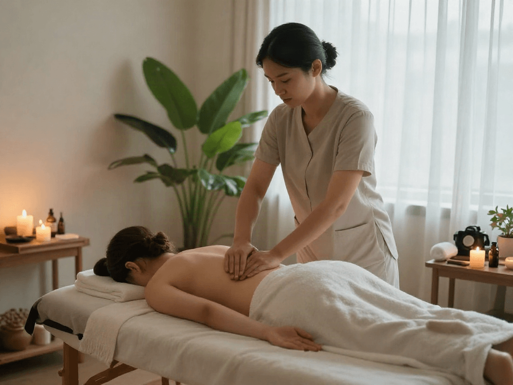 Healing touch during 주안출장마사지 therapy session in a calming spa.