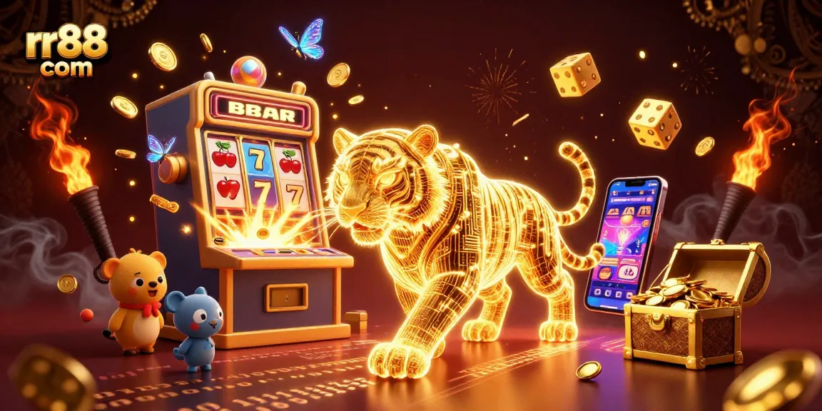 Experience the rr88 com casino with vibrant games, light trails, and golden jackpots.