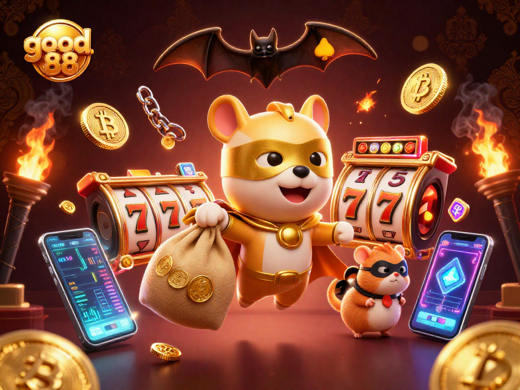 Engage with good 88 gaming adventures featuring gold coin-catching characters in a vibrant casino setting.