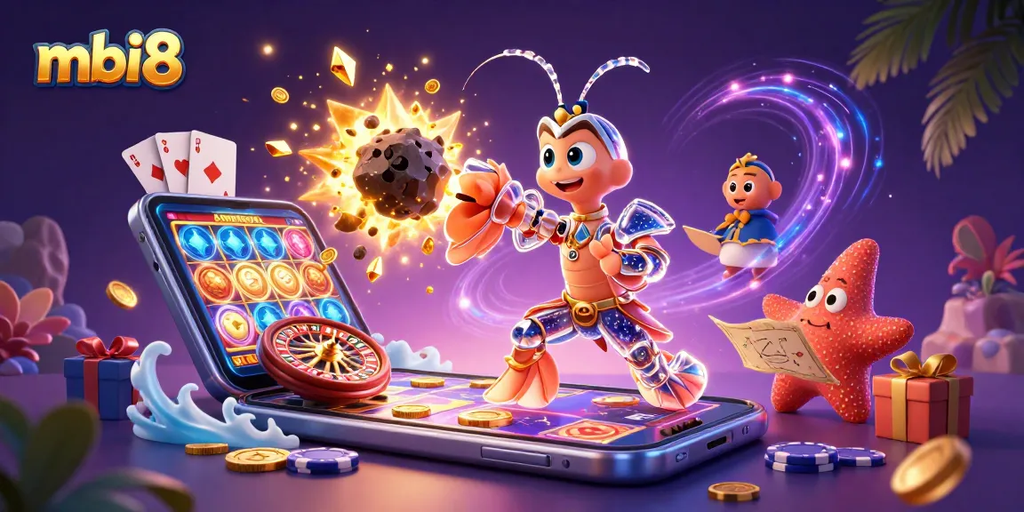 mbi8 features a vibrant 3D scene with a samurai shrimp and starfish amidst casino elements