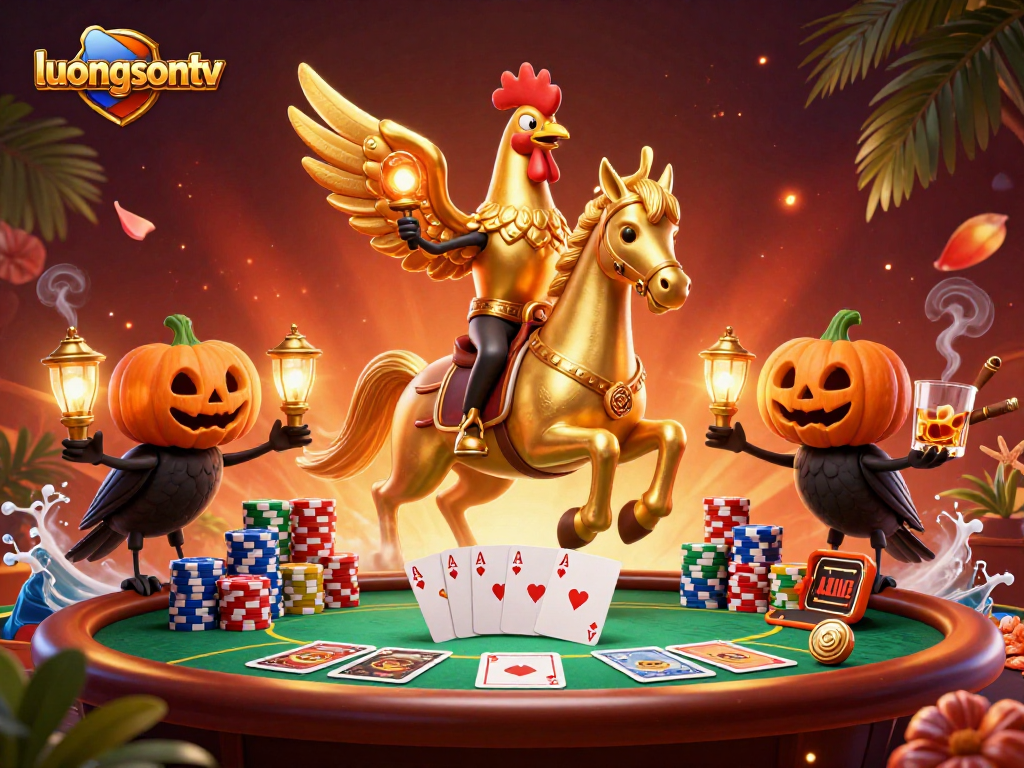 Join luongsontv for thrilling casino moments with golden rooster in a vibrant gaming scene.