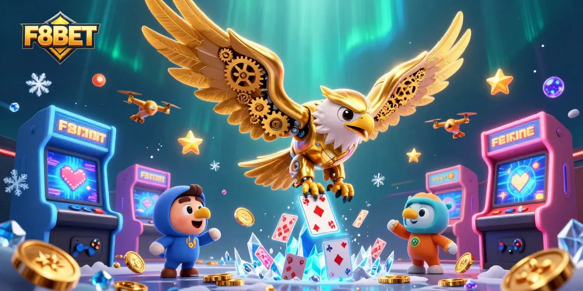 Experience thrilling gameplay with F8BET inside an ultra-detailed casino scene full of vibrant colors and dynamic action.