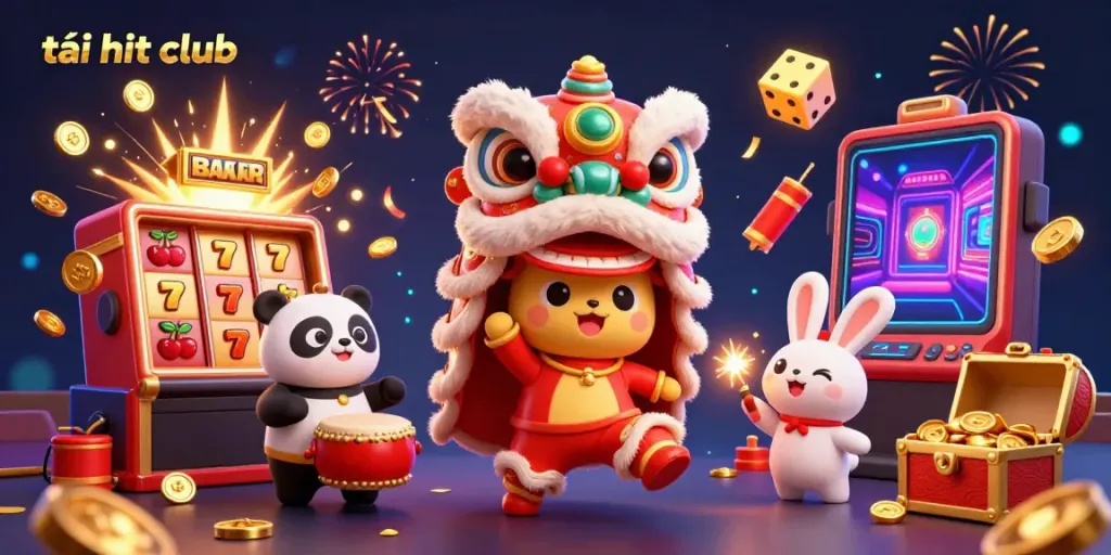 Experience the thrill with tải hit club in a vibrant casino scene filled with action and symbols of luck.