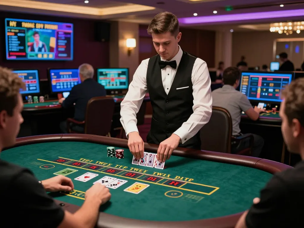 CM88 players engaging in strategic decisions during an online blackjack game with a professional dealer