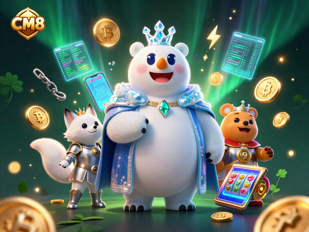 Experience the excitement of CM8 with vibrant online slot games and crypto elements.