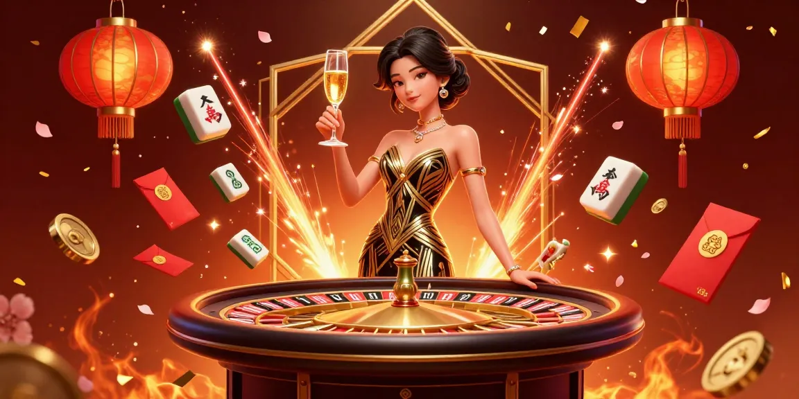 Experience rr88's glamour with an elegant woman toasting in a vibrant casino scene.