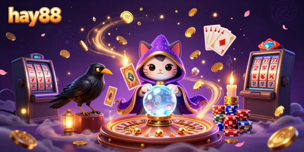 Experience the magic of hay88 with a 3D mystic scene showcasing fortune, luck, and casino excitement.