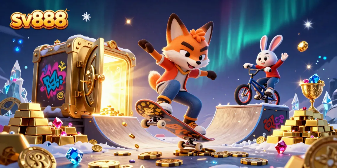 sv888 showcases a vibrant 3D digital illustration of animated characters engaging in gambling fun.