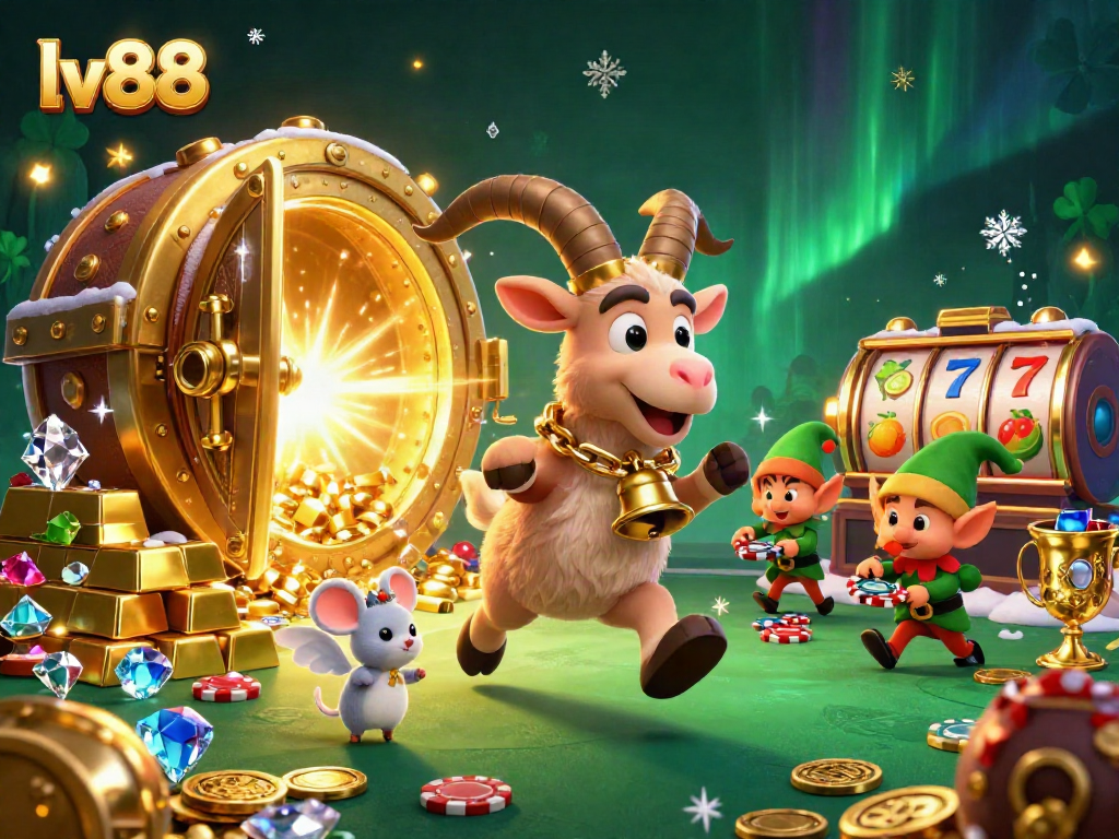 Experience thrilling gameplay at lv88 with a vibrant casino scene featuring festive characters and exciting game elements.