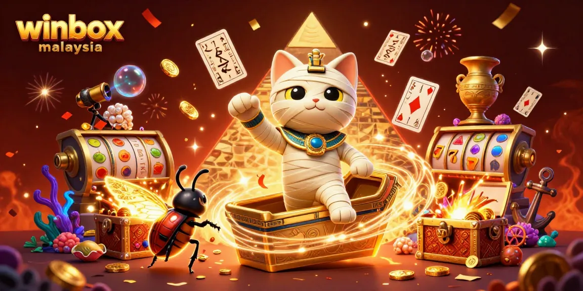 Experience thrilling gameplay with winbox malaysia as the mummy cat and scarab beetle emerge from a golden sarcophagus.