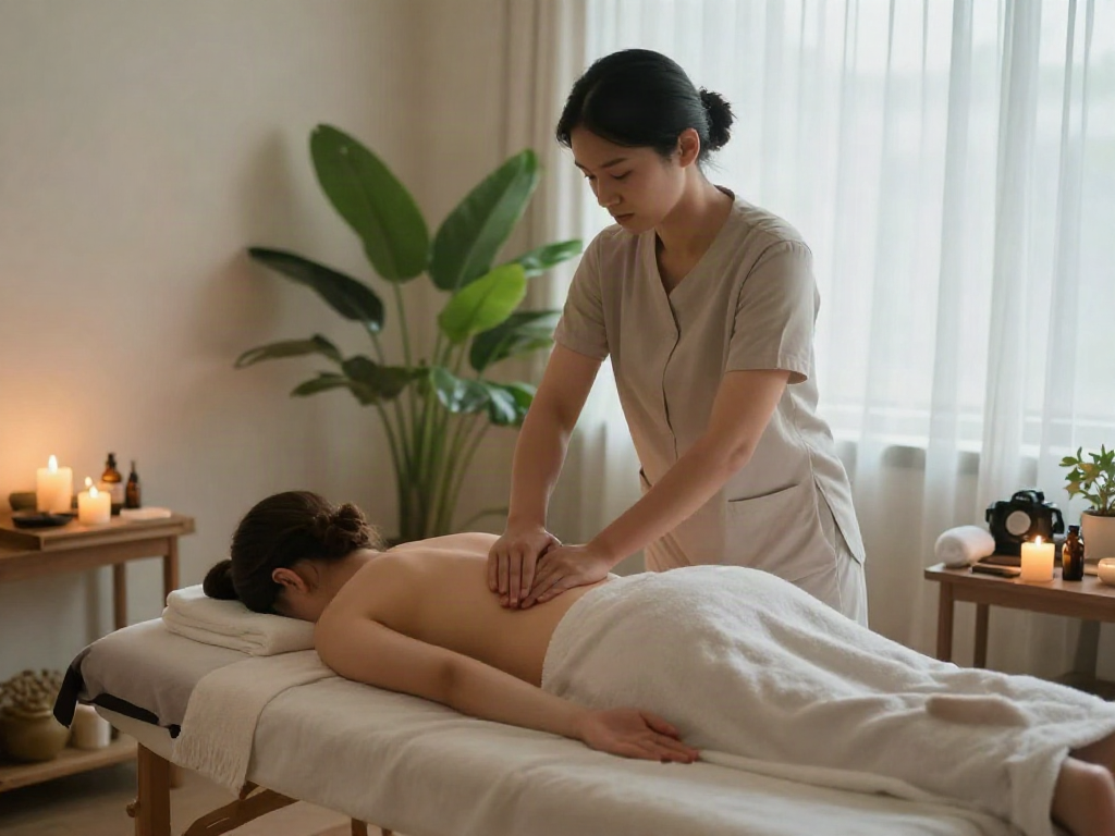 Healing touch during 주안출장마사지 therapy session in a calming spa.