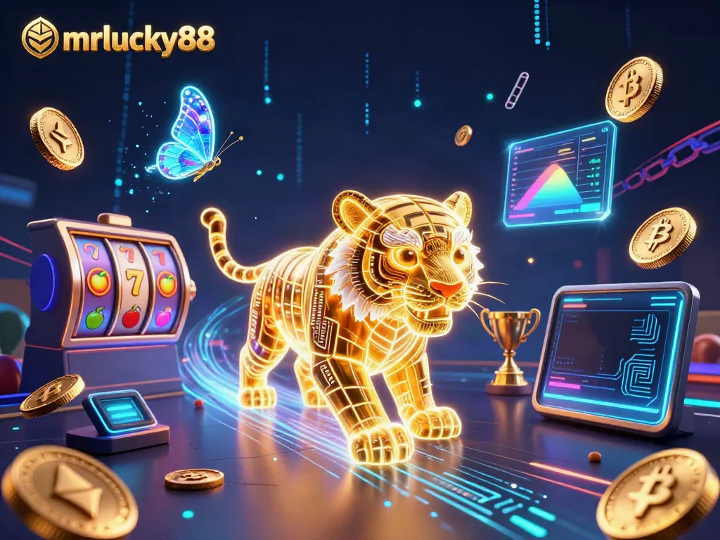 Experience thrilling gameplay with MrLucky88, featuring a neon tiger in a dynamic casino scene.